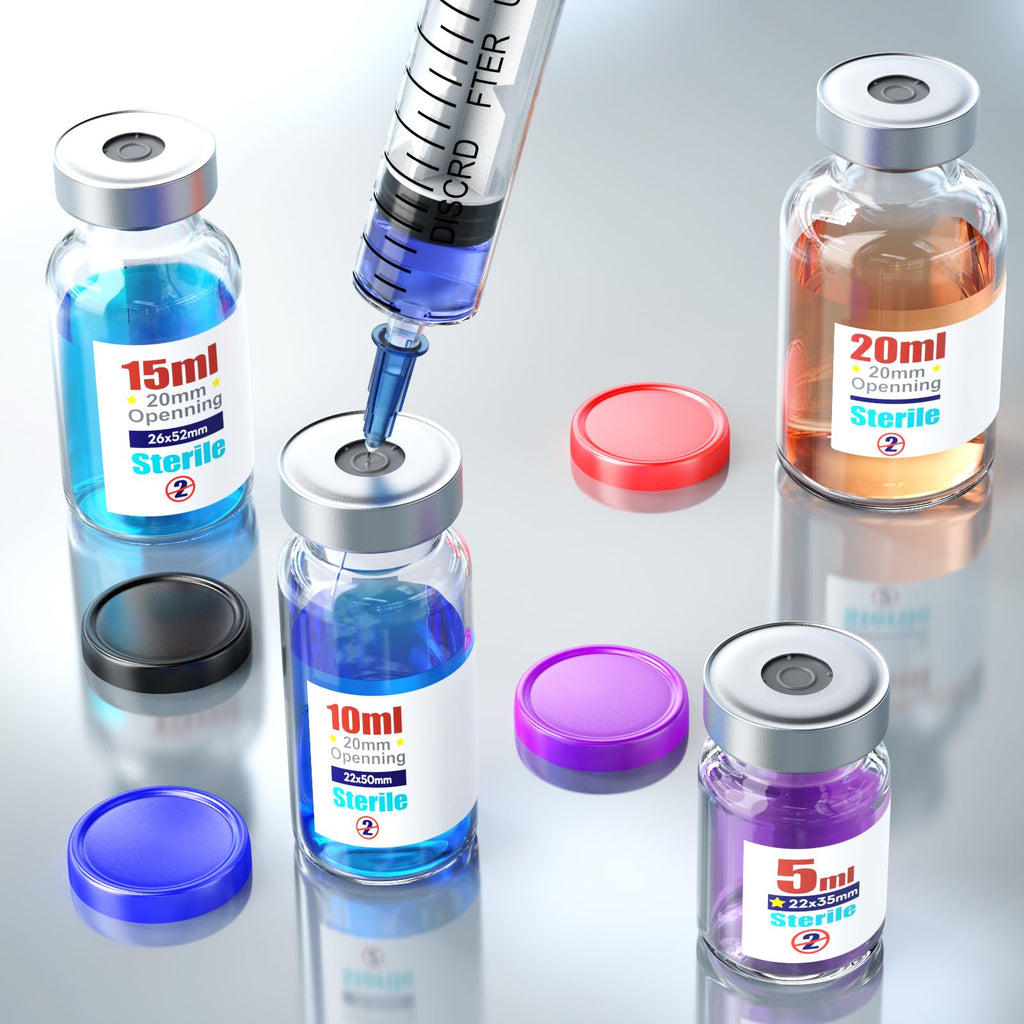 Ks-Tek Sterile Empty Vials with Self Healing Injection Port,with Flip Off Aluminum Cap,Sterile Package (5ml,10)