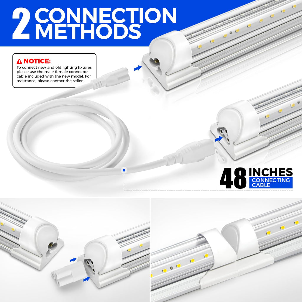 Barrina LED Shop Lights 4FT, 40W 5500LM 5000K Daylight White, T8 LED Garage Lights, V Shape, Clear Cover, High Output Tube, Linkable 4 Foot LED Strip Light for Workshop, Warehouse with Plug, 2 Packs