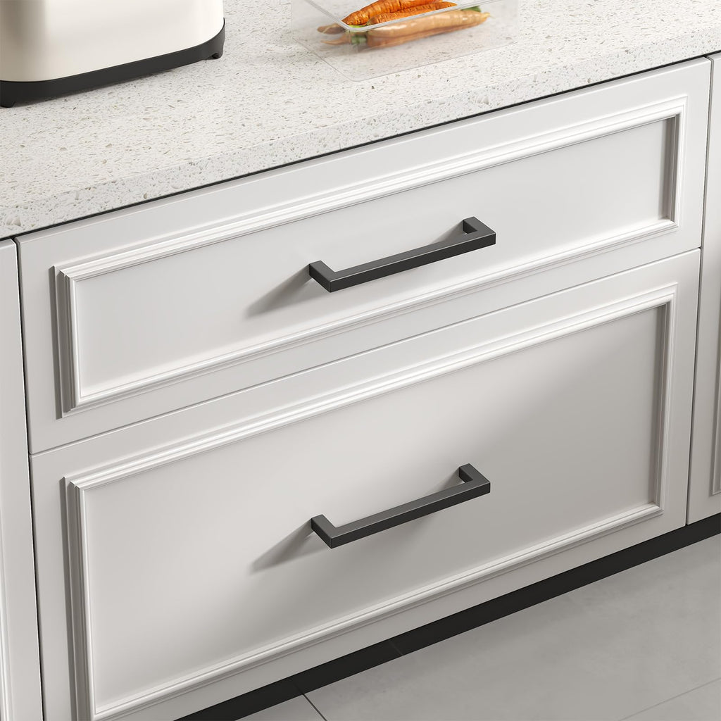 Goldenwarm 10 Pack Black Square Bar Cabinet Pull Drawer Handle Stainless Steel Modern Hardware for Kitchen and Bathroom Cabinets Cupboard,Center to Center 6-1/4in(160mm) Kitchen Cupboard Handles