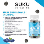 SUKU Vitamins - Luscious Hair - Silicon Biotin and Hydrolyzed Marine Collagen Gummies for Skin, Hair & Nails - Easy to Chew - Non GMO, Gluten Sugar Free - Blueberry Flavored Gummy Vitamins - 50 Count