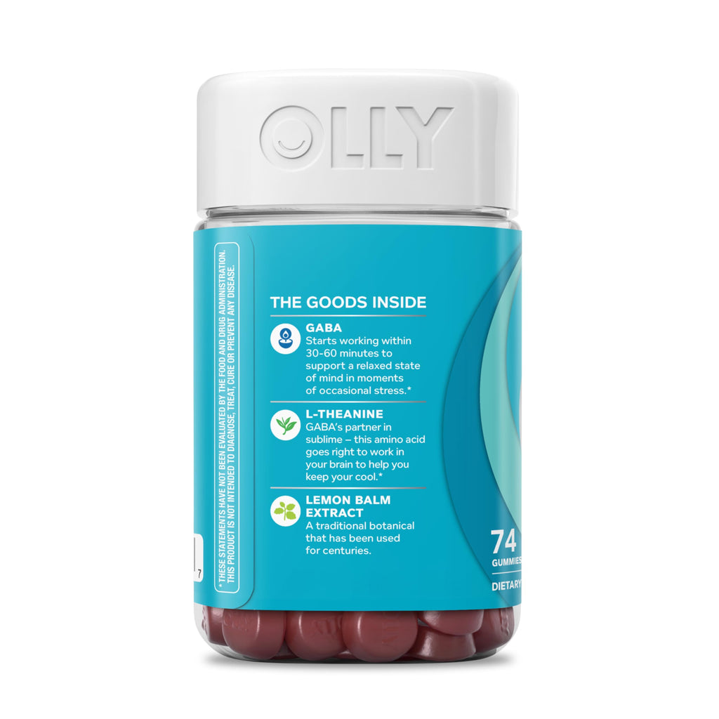 OLLY Goodbye Stress Gummy, GABA, L-Theanine, Lemon Balm, Stress Relief Supplement, Berry - 74 Count
