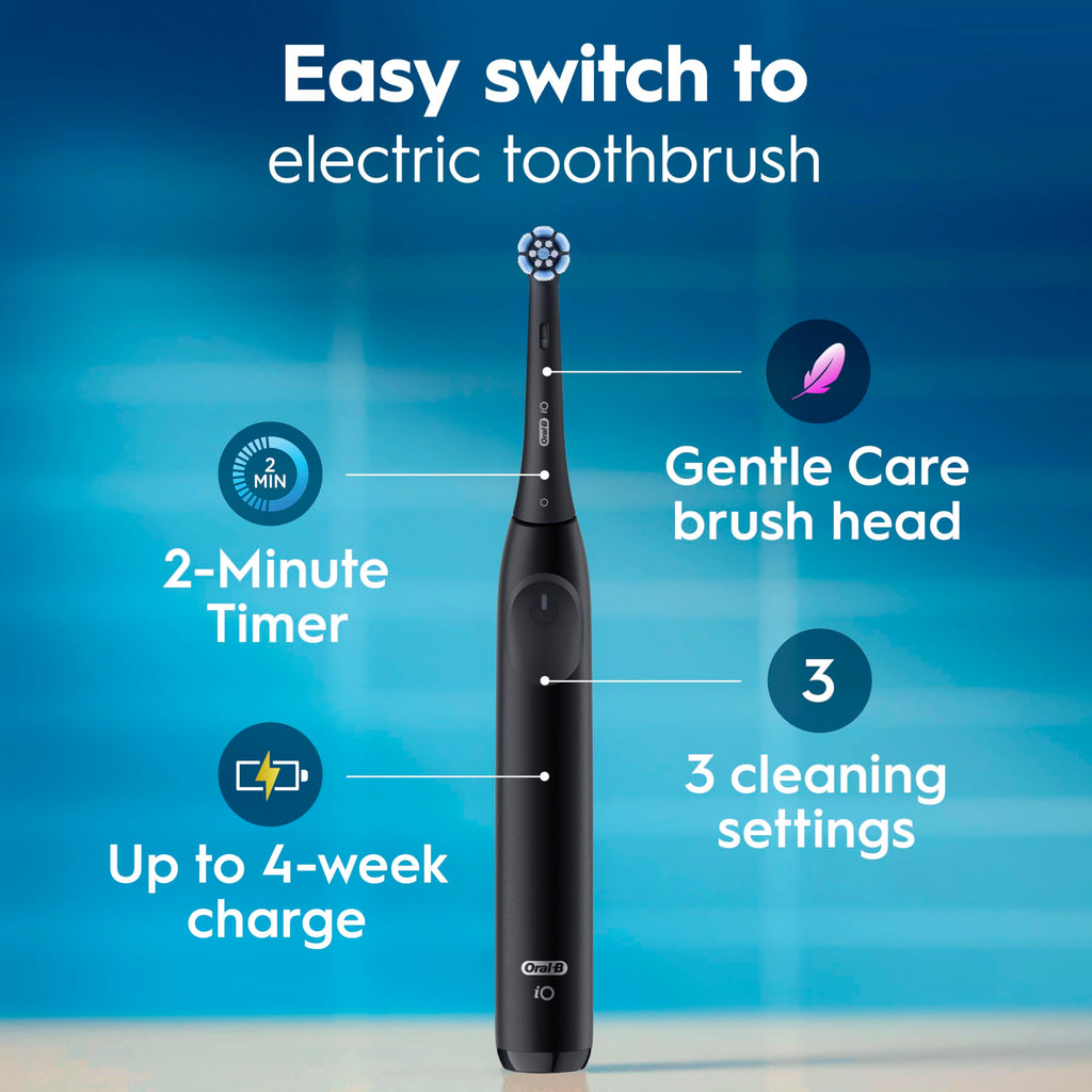 Oral-B iO Series 2 Limited Simple Clean Rechargeable Electric Toothbrush for Adults, Night Black, 3 Modes, Automatic Pressure Sensor for Gum Care, Travel Case