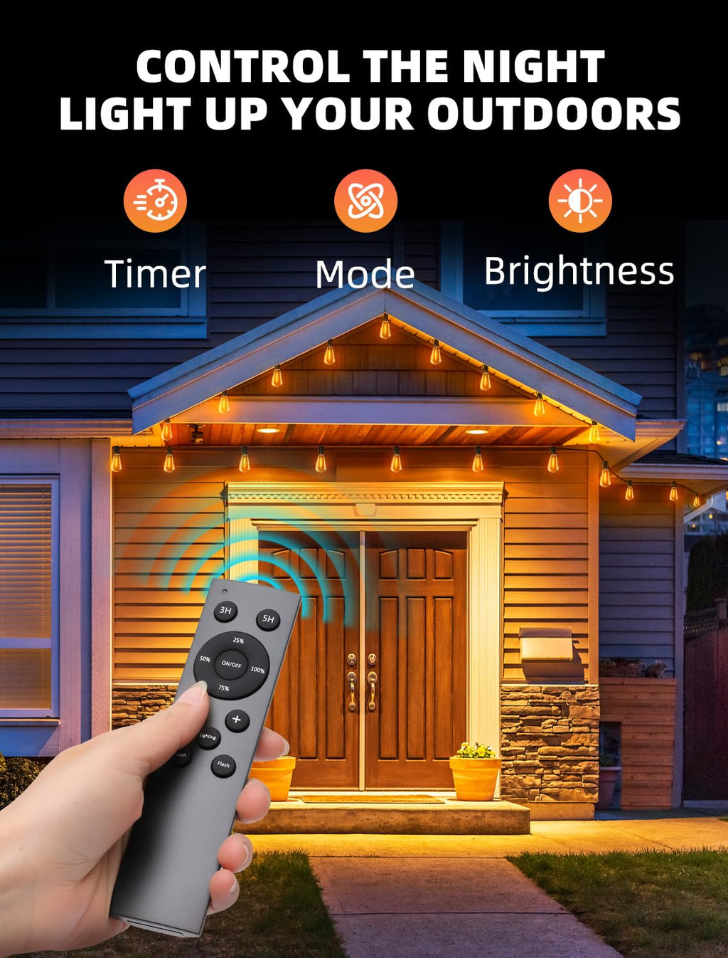 VOZUJI Outdoor Patio String Lights: 200Ft 60M Outside Waterproof Light - Remote Dimmable ST38 Shatterproof Bulb Connectable Hanging Outdoor Electric Lighting - Backyard Yard Gazebo Porch Party