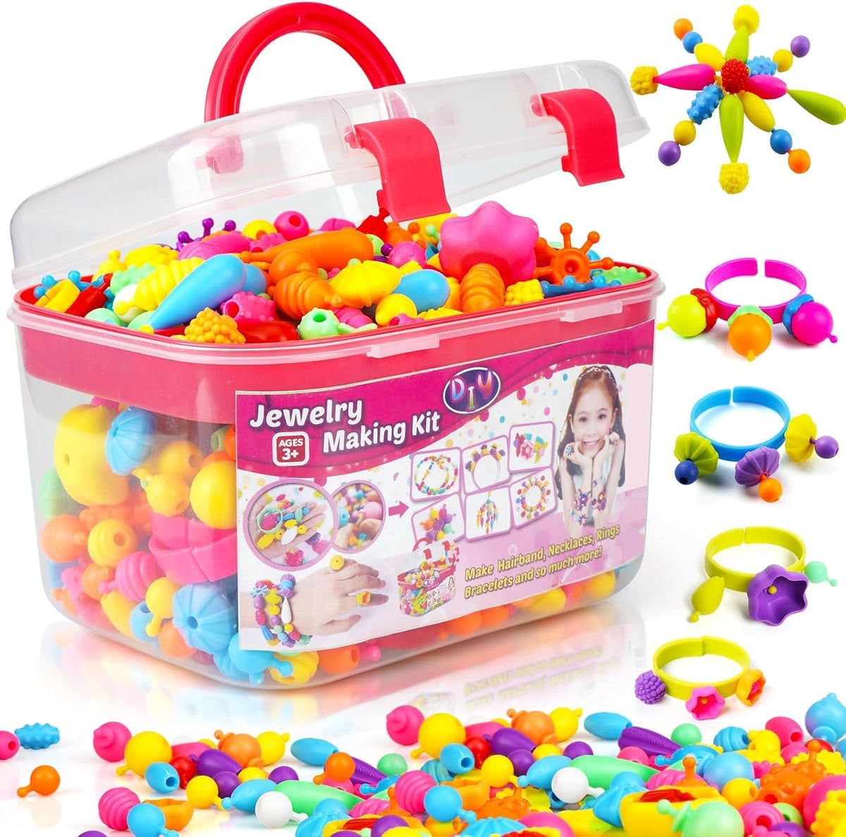 FUNZBO 520+ Pop Beads, Jewelry Making Kit for Kids Girls 3-6 Birthday Gifts