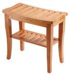 Bamboo Shower Bench - Small Wooden Shower Stool with Storage Shelf, Non-Slip Bathroom Seat, Spa Decor Bath Bench, Foot Rest Shaving Stool for Shower, Indoor Outdoor Use, Great Gift Idea (17" x 9 x 17)
