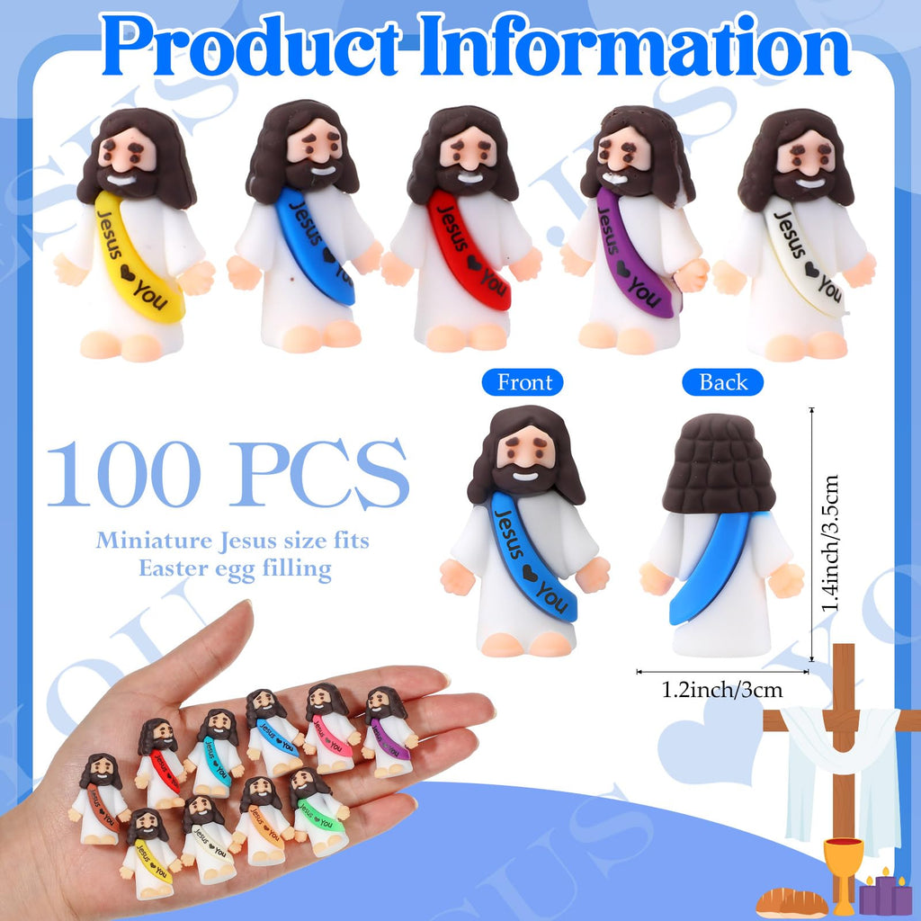 Bememo 100 Pcs Little Jesus Figures Jesus Loves You Original Design Rubber Pocket Toys Little Figures to Hide and Seek Sunday School Religious Party Share Gifts(Vibrant Color)