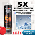 NEON Butane Fuel 300ml, 5X Premium Refined Butane Refill for Torch Lighter, 0 Impurities Lighter Fluid with Metal Nozzle & 5 Butane Gas Refill Adapters for Culinary, Welding, and DIY (4 Cans)