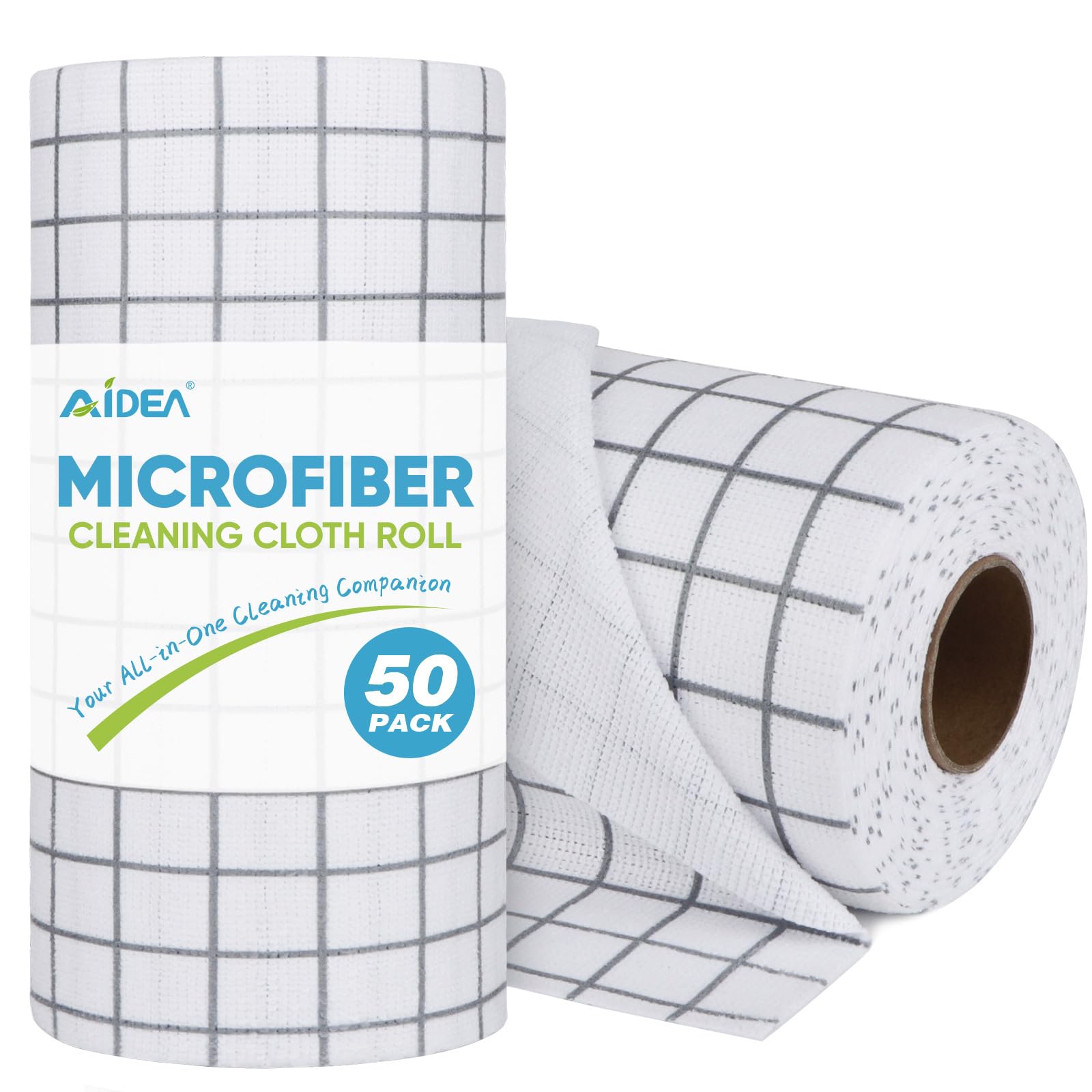 AIDEA Microfiber Cleaning Cloth Roll, 50PK, Microfiber Kitchen Towels, Reusable Paper Towels Tear Away Cloth, Lint Free Rags for House, Window, Cleaning Supplies 11.5"×11.5"