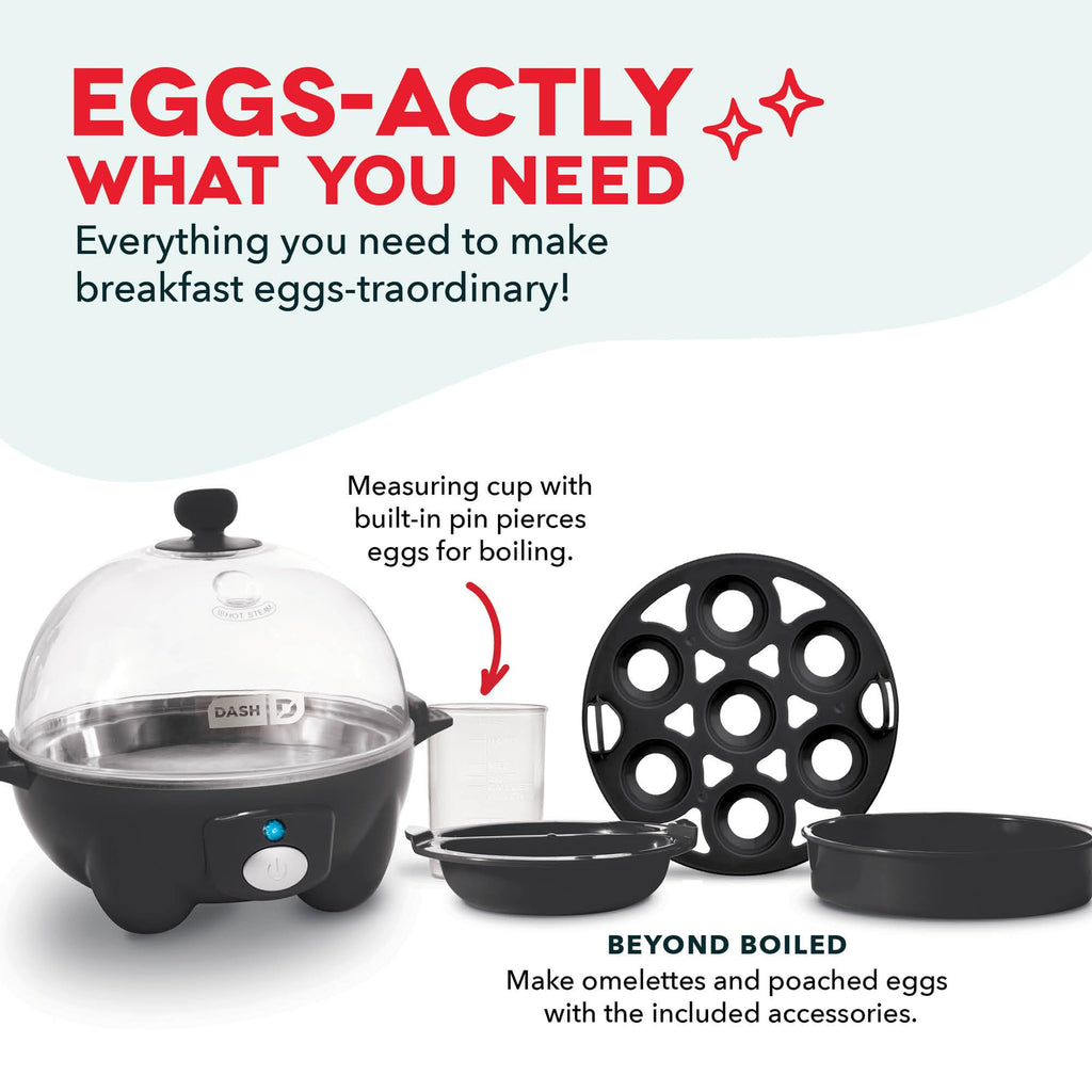 Dash Rapid Egg Cooker, 7 Eggs, Hard Boiled, Poached & Omelettes, Black