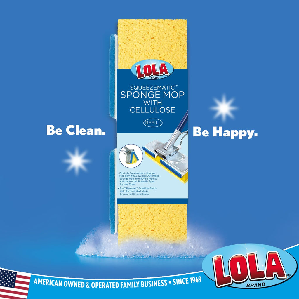 LOLA Cellulose SqueezeMatic Butterfly Sponge Mop Refill, 9", 12 Pack, Floor Cleaning, Comparable w/Quickie Type S Sponge Mop Refill