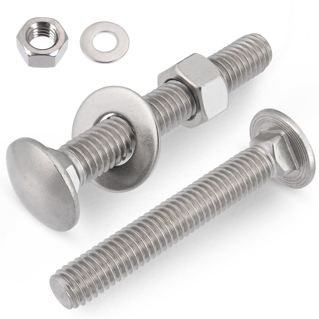 VGBUY 1/4-20 x 3 Carriage Bolts Screws 14 Sets, 304 Stainless Steel 18-8, Round Head Square Neck, Carriage Bolts and Nuts Kit, with Flat Washers