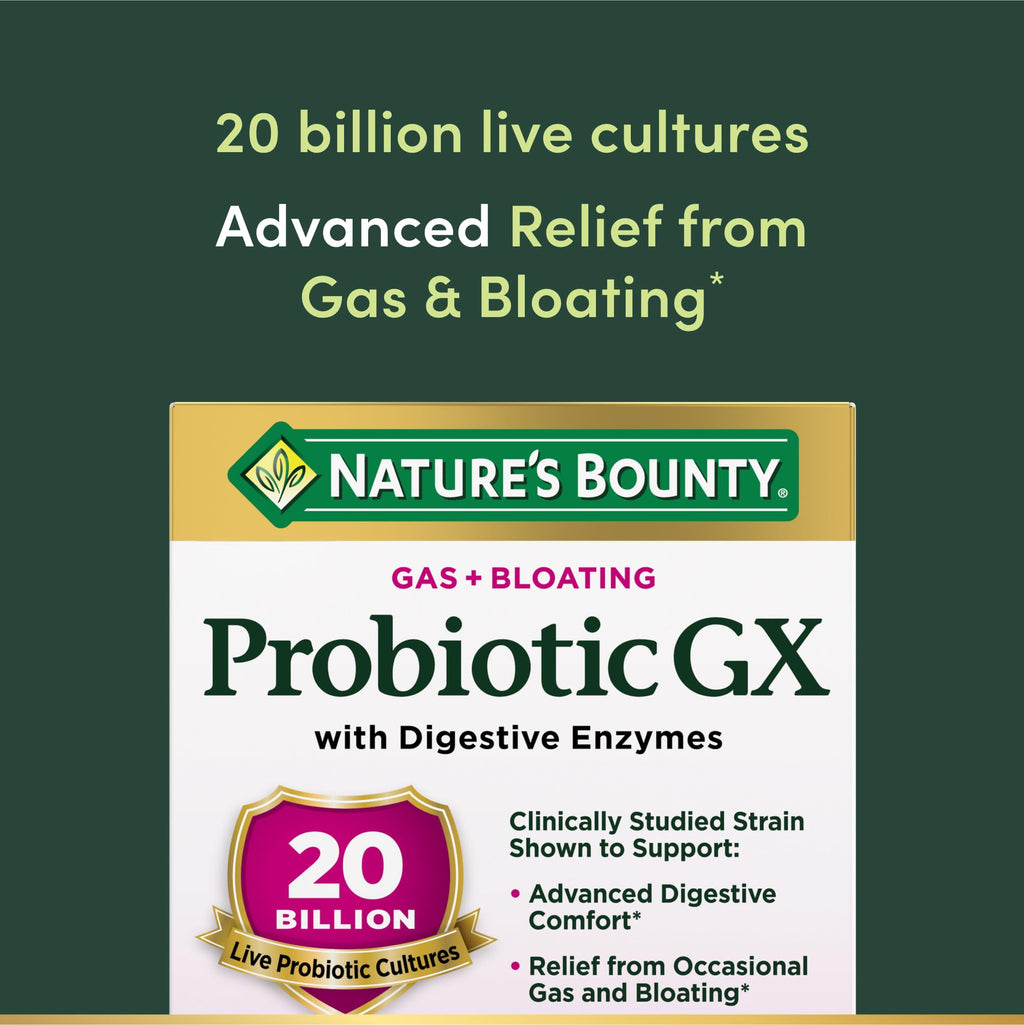 Nature's Bounty Probiotic, for Occasional Gas and Bloating Dietary Formula, Dietary Supplement, Helps with Abdominal Discomfort, Promotes Digestive Health, 25 Capsules (Pack of 2)