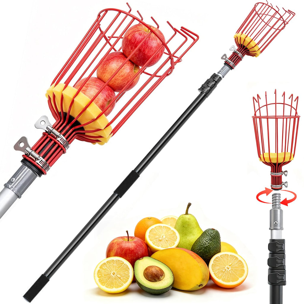 ARTIPOLY 20FT Reach Telescoping Fruit Picker, 4-12FT Adjustable Aluminum Pole with Basket, Lightweight Heavy Duty Tool for Harvesting Apples Mangoes Avocados Pears Lemons