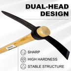 Nohovu Pickaxe with Wood Handle, Heavy Duty Forged Steel Pick Axe for Digging, 36 Inches (406I)