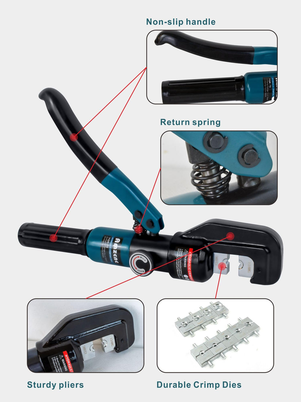 AMZCNC 10 Ton Hydraulic Battery Cable Crimper, 180° Rotating Head