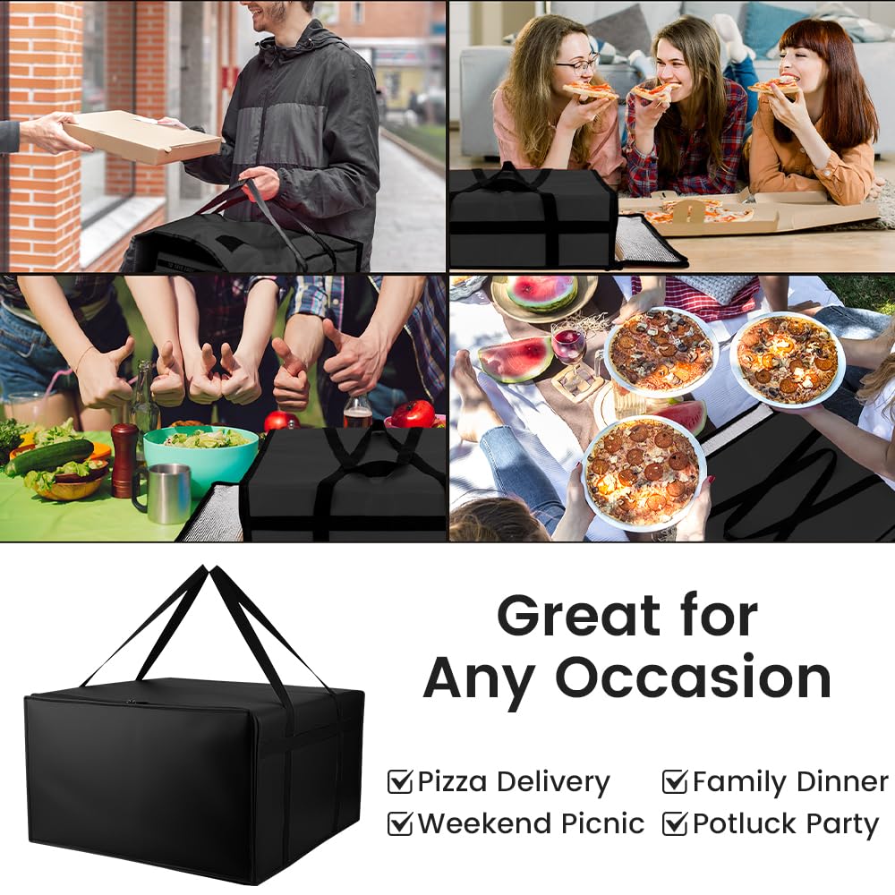 Bodaon Pizza Bags for Delivery, 24" x 24" x 14" Insulated Pizza Bag, Black