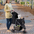 LEMY 3 Wheels Pet Dog Cat Stroller for Small Medium Dogs Cats,Black Foldable Jogger Travel Puppy with Detachable Carrier