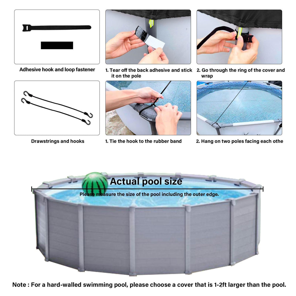 SAFANA 14FT Round Pool Covers for Above Ground Pools, Round Swimming Pool Cover [Upgrade 420D Thicker] Protective Leaf Cover with Reflective Strip, Tear Resistant Durability, UV Resistance, Black