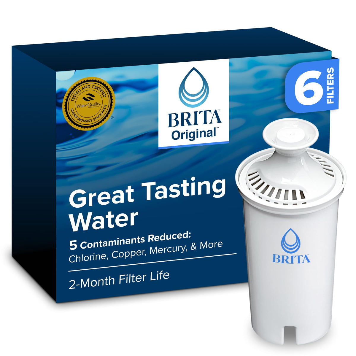 Brita Standard Pitcher and Dispenser Replacement Water Filters, White, 6