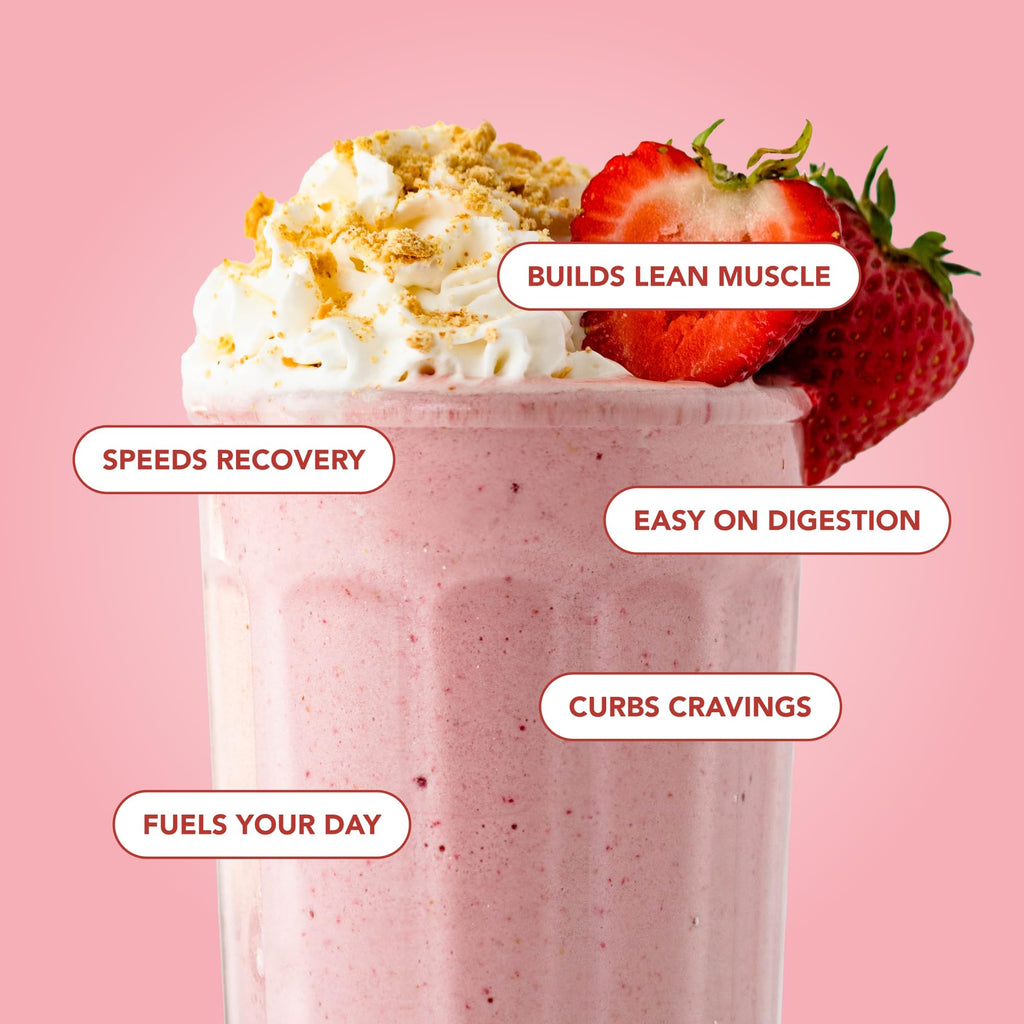 Clean Simple Eats Whey Protein Powder, Strawberry Cheesecake Flavor, Naturally Sweetened, Grass Fed Protein Powder with Digestive Enzymes, No Artificial Ingredients, Gluten Free, 30 Srvgs