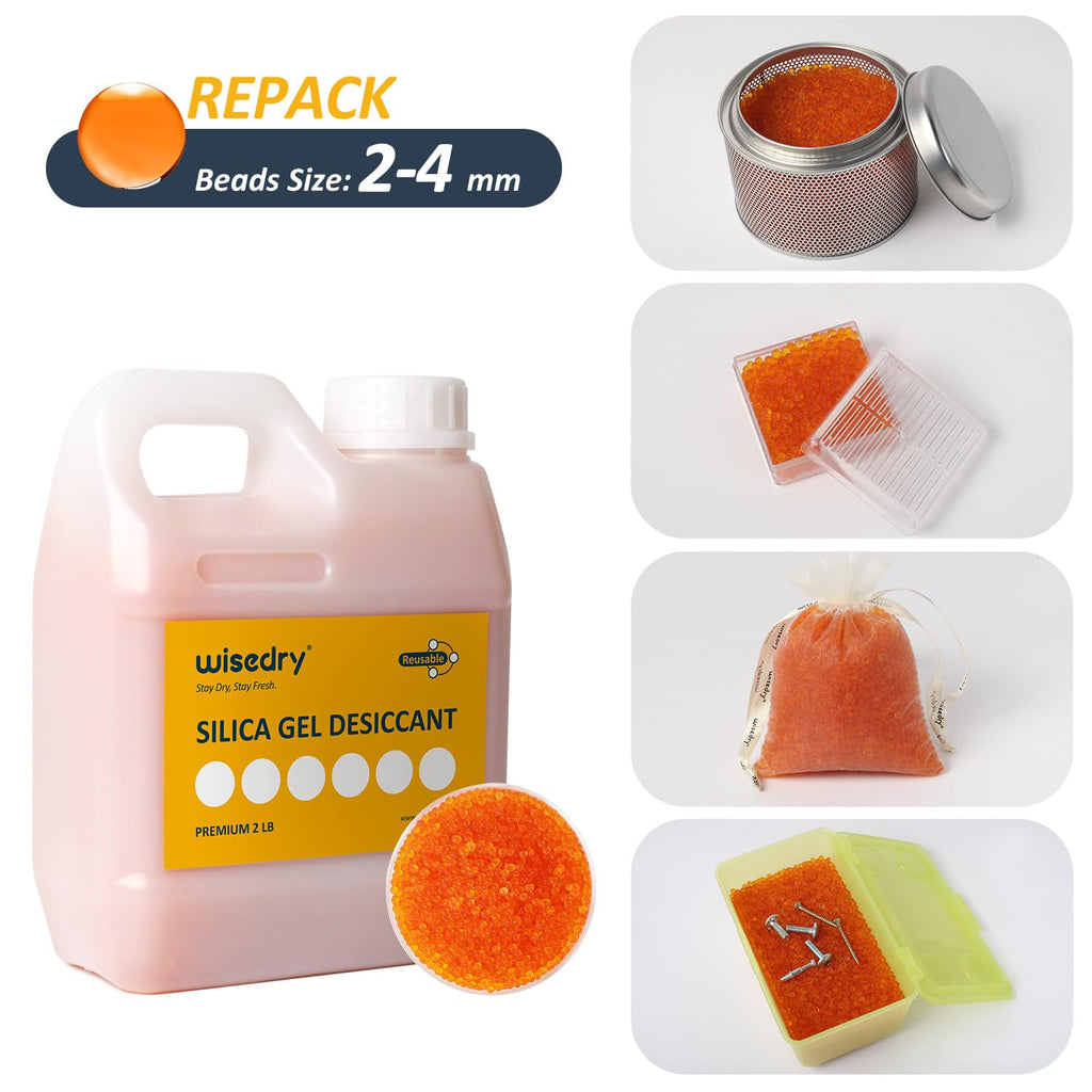 wisedry [ 2 LBS ] Reusable Desiccant Beads Silica Gel Dessicant Beads Bulk for 3D Printer Filament, Gun Safe, 2-4 mm, Color Indicating, Rechargeable