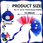 250 Anniversary 4th of July Porch Goose Outfits, 2-Piece Flower Hat Star Skirt for 17" & 23" Lawn Goose Decor, Independence Day Lawn Goose Costume for Garden Resin Porch Goose Decorations