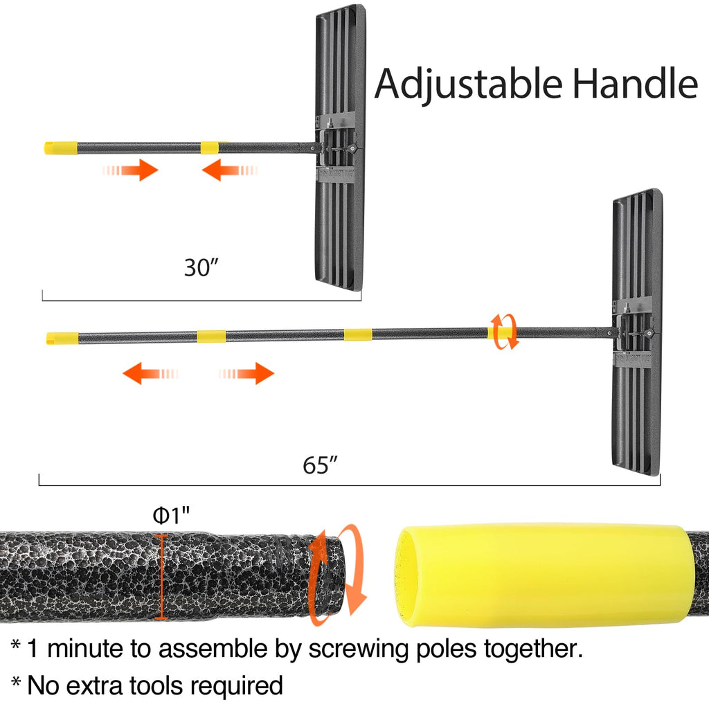Lawn Leveling Rake Heavy Duty, 30"x10" Large Ground Plate Leveler Tool, Anti Flipping Smooth Edge Pull Behind Garden Landscape Rake for Soil Sand Dirt Yard Top Dressing, Long Handle 65 Inch
