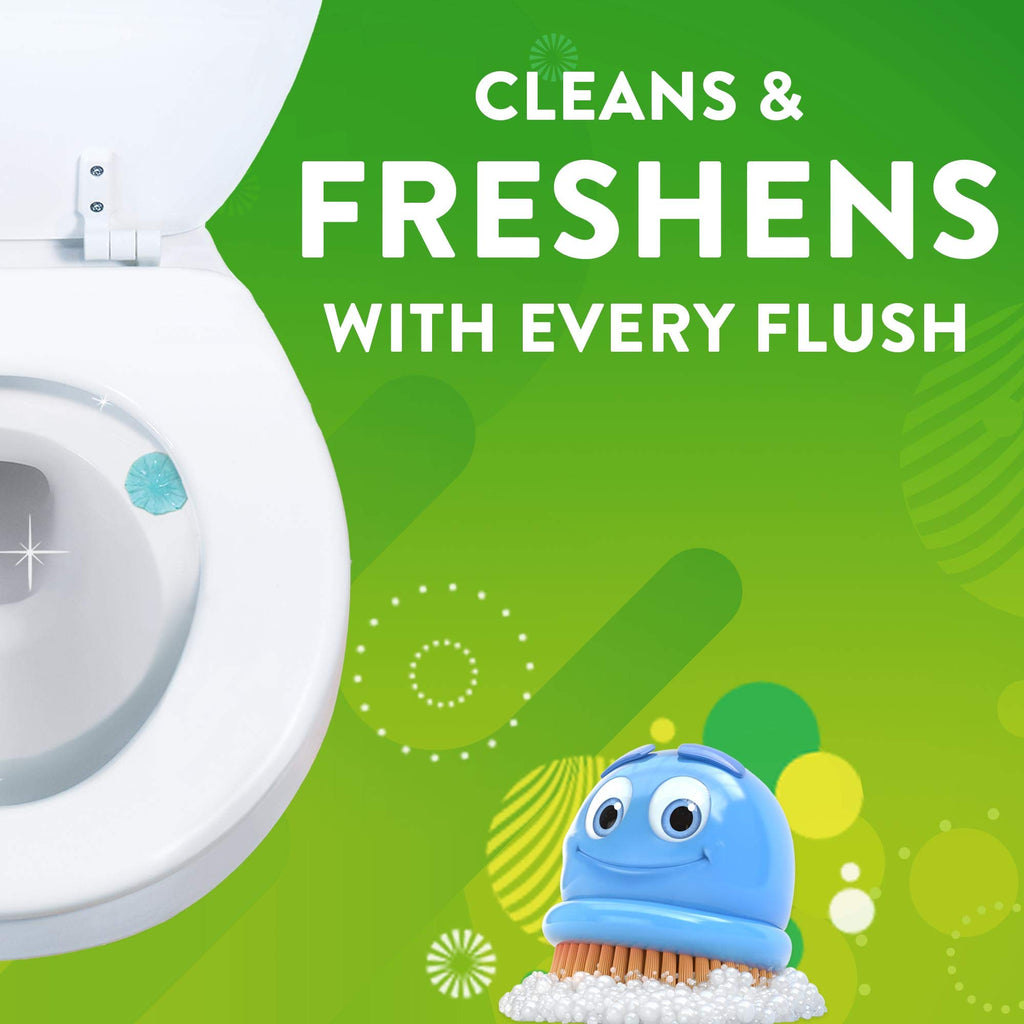 Scrubbing Bubbles Fresh Gel Toilet Bowl Cleaning Stamps, Helps Keep Toilet Clean and Helps Prevent Limescale & Rings, Rainshower Scent, 1 Dispenser with 6 Fresh Gel Stamps (Pack of 4)