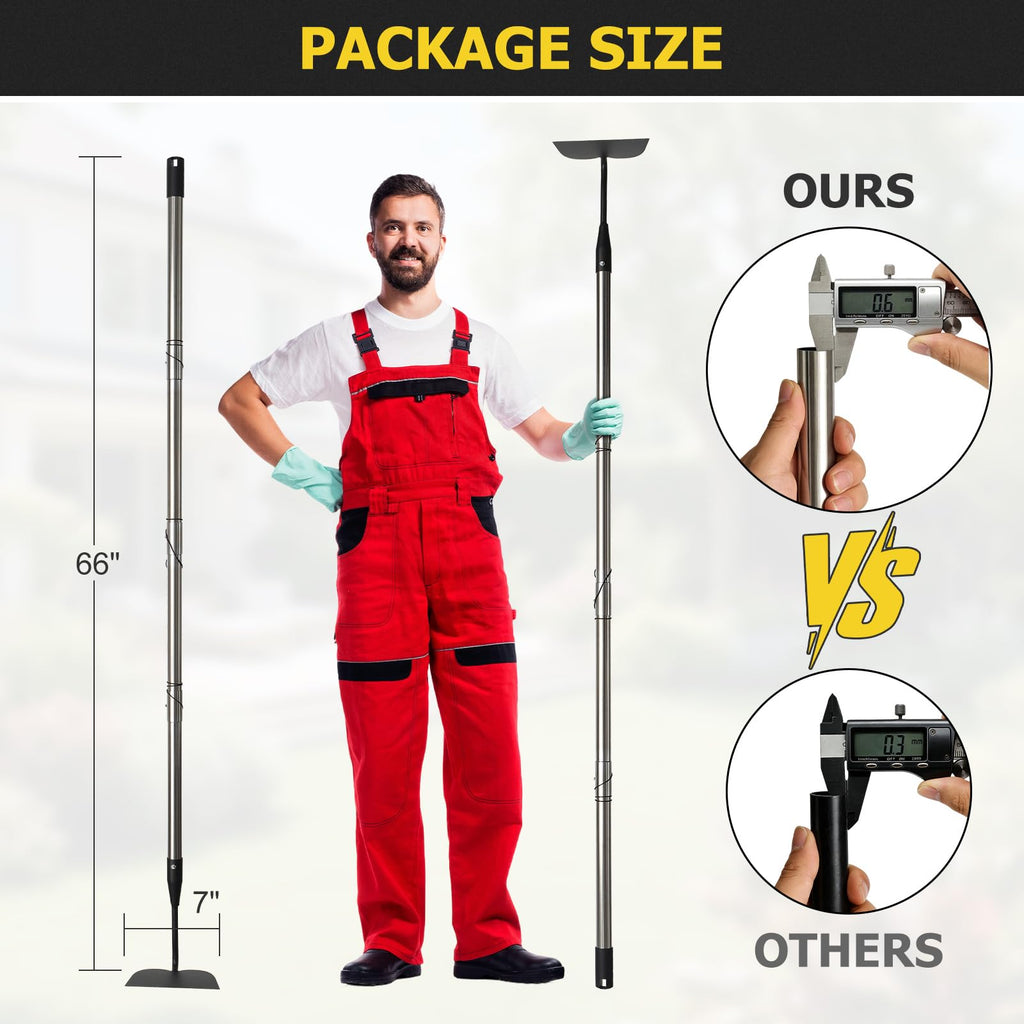 Draw Hoe Garden Tool, Heavy Duty Garden Hoes for Weeding Stainless Steel Long Handle, Easy Stand Up Scraping Weeder Tool for Garden, 63inch Adjustable Weed Hoe with 7-inch Wide Welded Blade