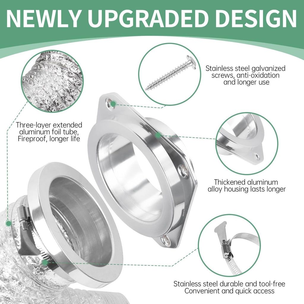 DVC-180 Magnetic Dryer Vent Coupling Connector Kit Easy to Clean Quick Connector Including a 3.3ft 4" Duct and two Clamps