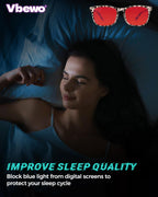 Vbewo 2 Packs Professional Sleep Glasses with 99.9% Blue Light Blocking Dual AR Coatings Lens ((02)-black+black, Red Lens(Max Protect))