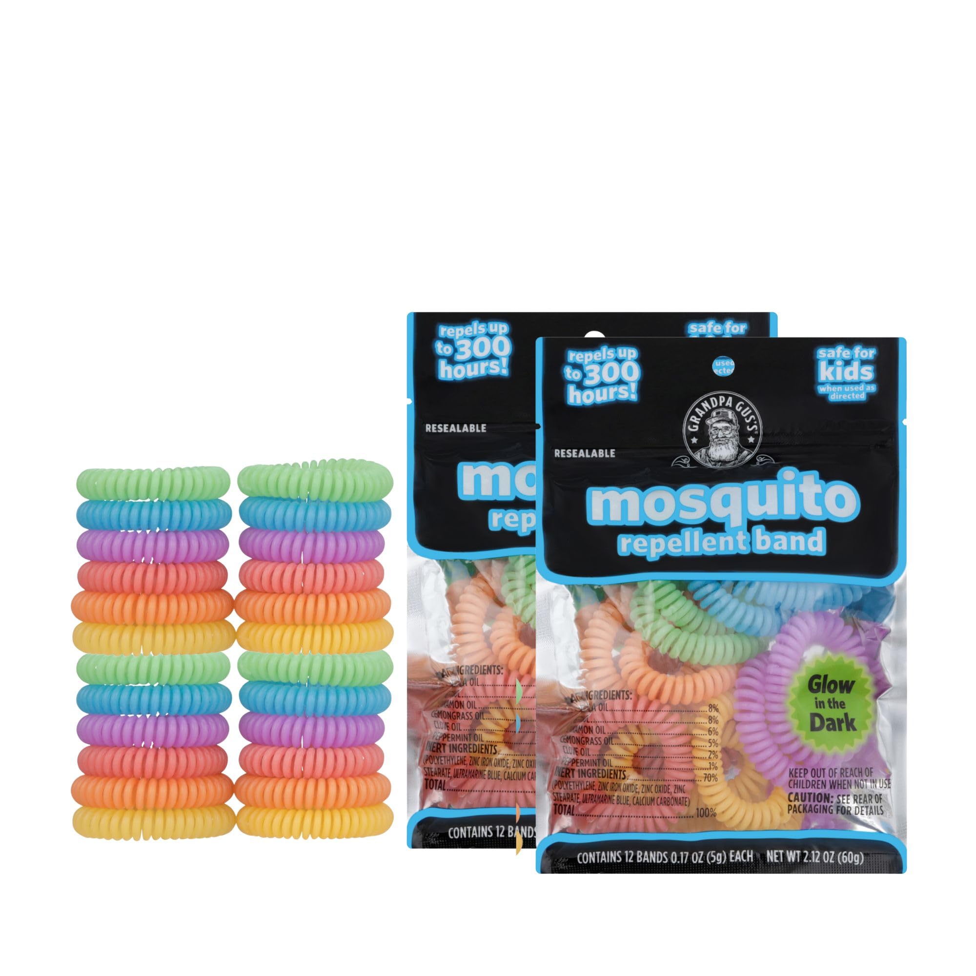 Grandpa Gus's Mosquito Repellent Bracelets - Wearable Bug Repellent Bands for Kids and Adults, DEET-Free, Plant-Based Essential Oils, Up to 300 Hours, Outdoor Activities, Camping and Hiking, 24 Pack