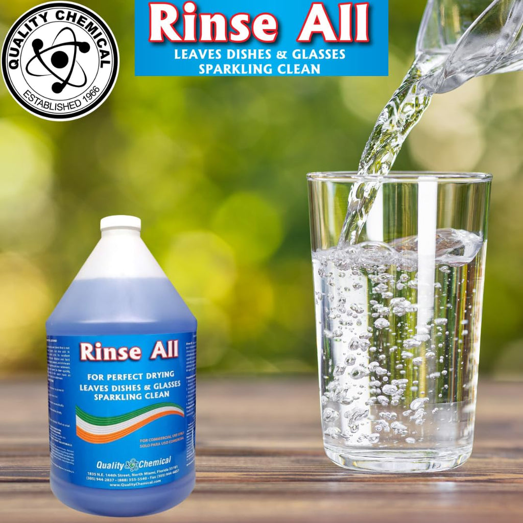 Quality Chemical Rinse All/Commercial Industrial Grade Rinse Aid/Dishwasher Rinse Aid Liquid, heat and cool dry Finish/Rinse Agent Dishwasher/Leave Dishes Spotless 128 oz (Pack of 4)