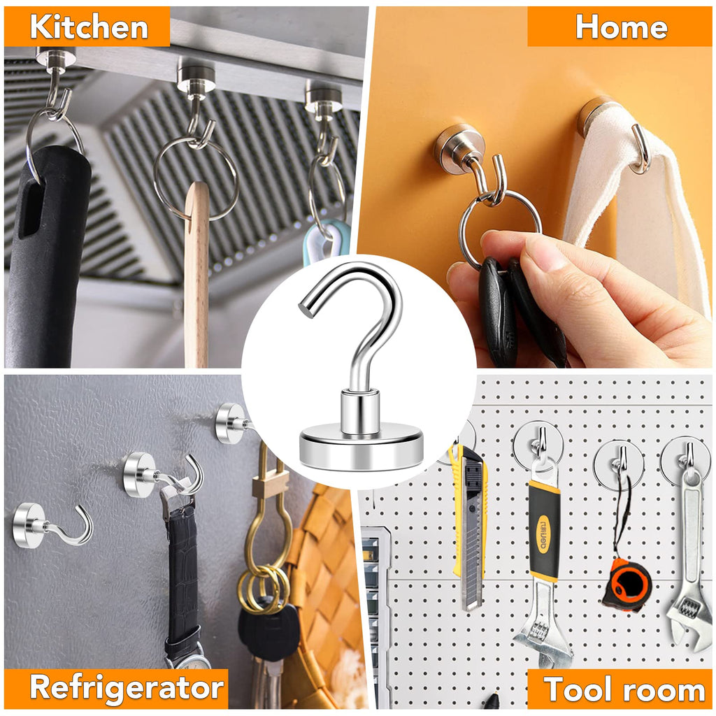 MIKEDE Magnetic Hooks 50Lbs Heavy Duty Earth Magnets with Hooks for Cruise Cabin Strong Magnet Hooks for Hanging Super Metal Magnetic Hanger for Grill Fridge Kitchen - Pack of 8