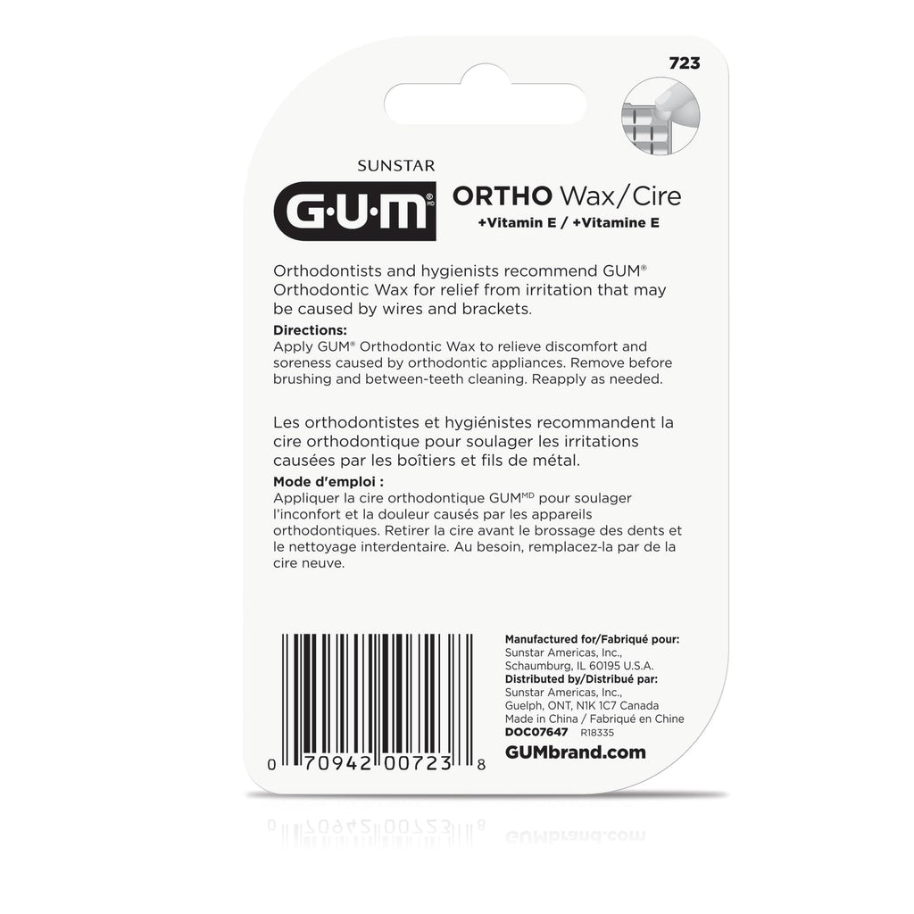 GUM Orthodontic Wax for Braces and Dental Devices - Soothing Dental Wax with Vitamin E - Clear Color - Unflavored (Pack of 1)
