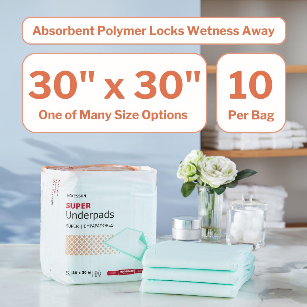McKesson Super Underpads, Incontinence Bed Pads 30" x 30" (30x30 Inch (Pack of 100))