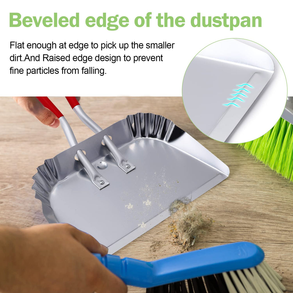 TOP DOG Metal Dustpan 17”, Aluminum Dust Pans Heavy Duty Does not Chip or Bend Sheet Metal Edge Flat Against Floor for Small Item Sweeping Rubber Coated Easy to Grasp Handle (2pcs)