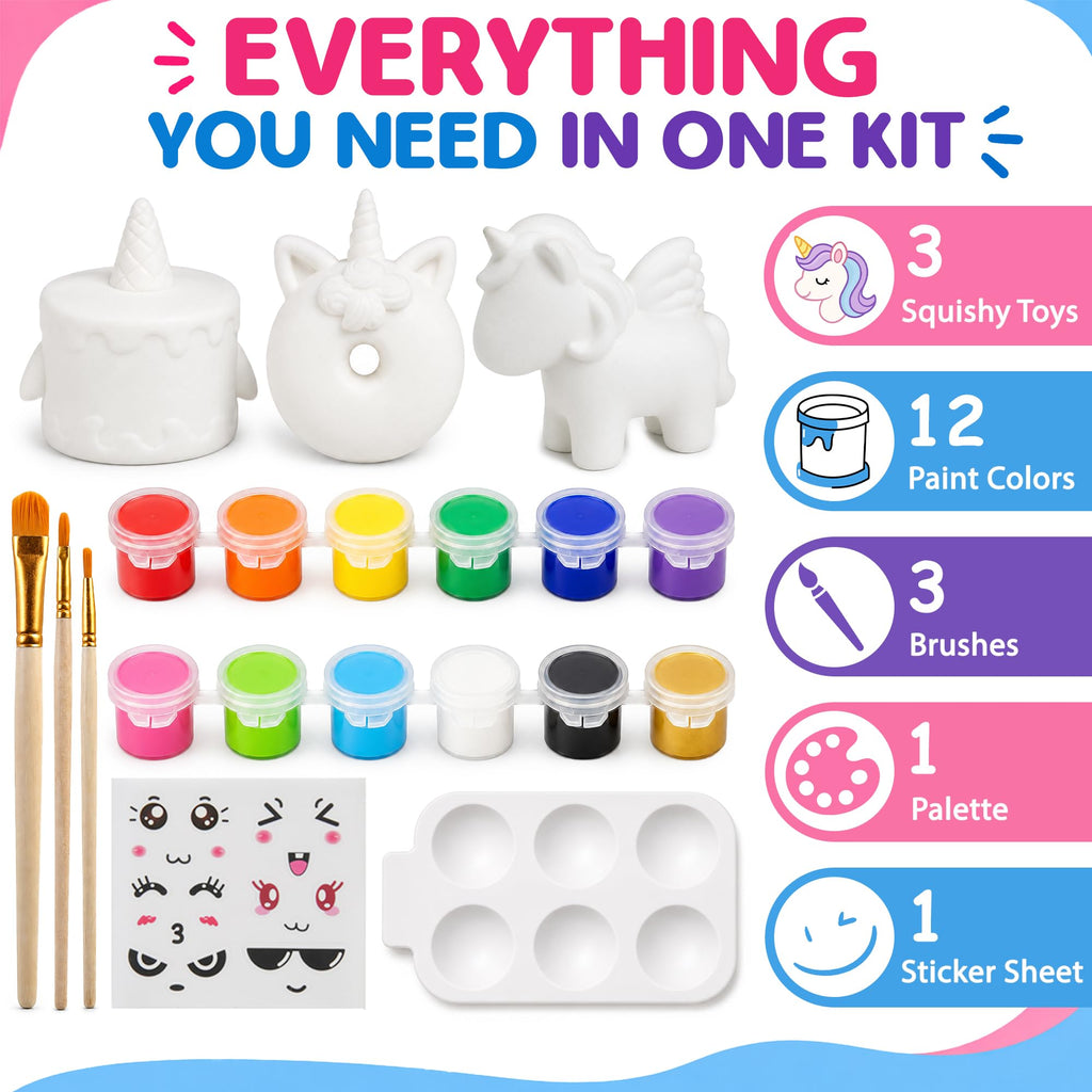 Jim&Gloria Paint Your Own Squishies, Jumbo Squishy Toy Gifts for Girls and Boys 8 9 10 11 12 13 14, Arts and Crafts Squeeze Toys, Party Favors for Birthday, Christmas Gift, Pack of 3