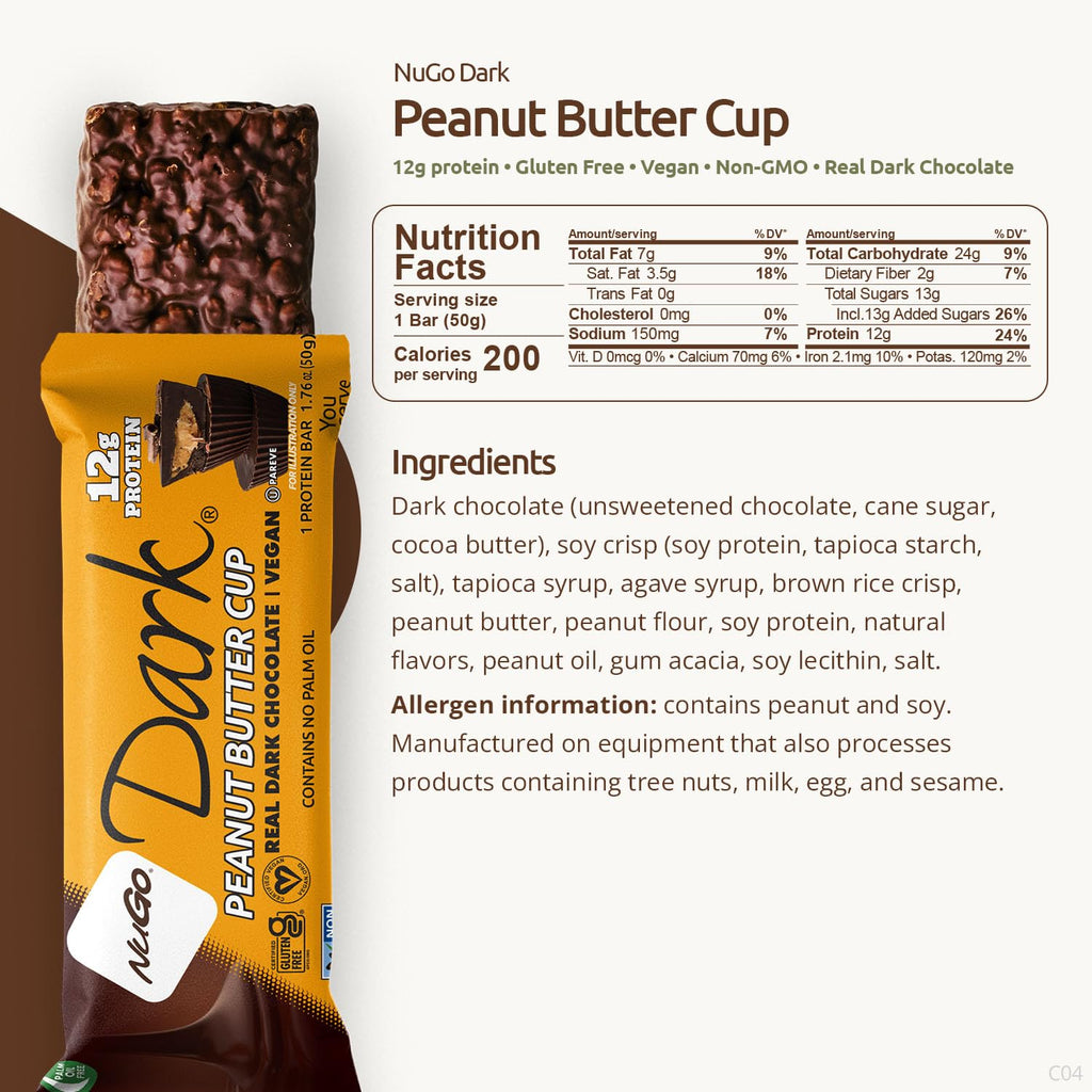 NuGo Dark Variety - Pretzel with Sea Salt 12 Bars & Peanut Butter Cup 12 Bars, 12g Protein Bar, Vegan, Gluten Free, Non-GMO, Kosher Pareve, 24 Count Variety