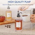 16.9 oz/500 ml Coffee Syrup Dispenser Set - 4 Glass Bottles with Black Pumper and Syrup Labels - Precise Dispensing and Stylish Addition to Coffee Shop, Cafe or Home Bar