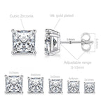 MDFUN Princess Cut Cubic Zirconia Stud Earrings for Women Men,5 Pairs