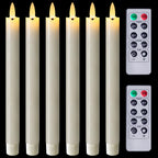Homemory 9.6 Inches Waxy Flameless Taper Candles with Remote Timer Dimmer, Flickering LED Candlesticks, Battery Operated Window Candle for Christmas Wedding Decor, 6 Pcs Ivory Wavy Taper Candles