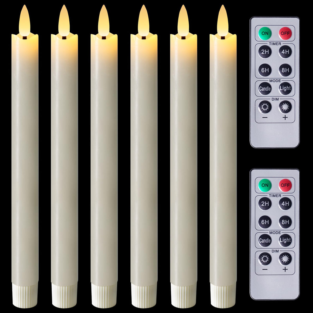 Homemory 9.6 Inches Waxy Flameless Taper Candles with Remote Timer Dimmer, Flickering LED Candlesticks, Battery Operated Window Candle for Christmas Wedding Decor, 6 Pcs Ivory Wavy Taper Candles