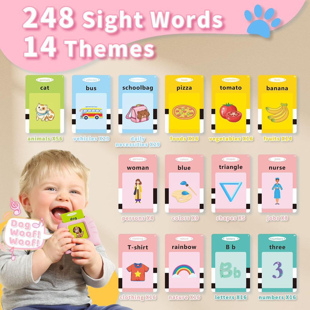 Aullsaty Toddler Toys Talking Flash Cards for 1 2 3 4 5 6 Year Old Boys and Girls, Autism Sensory Toys for Autistic Children, Learning Educational Montessori Speech Therapy 248 Sight Words Kids Gifts