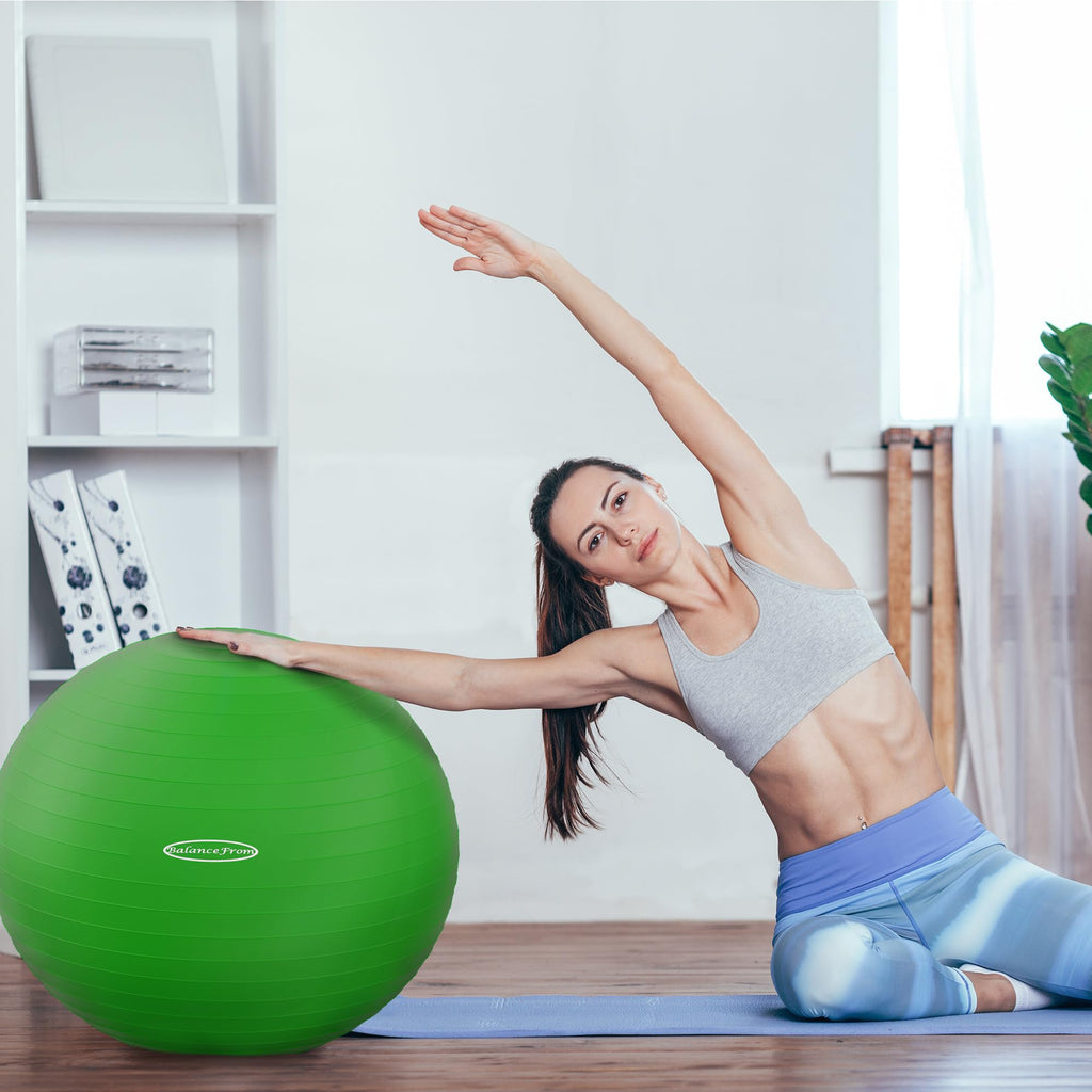 Fitvids Anti-Burst Slip Resistant Exercise Ball - 18-inch Green, 2,000-Pound Capacity, Yoga & Fitness Ball with Quick Pump