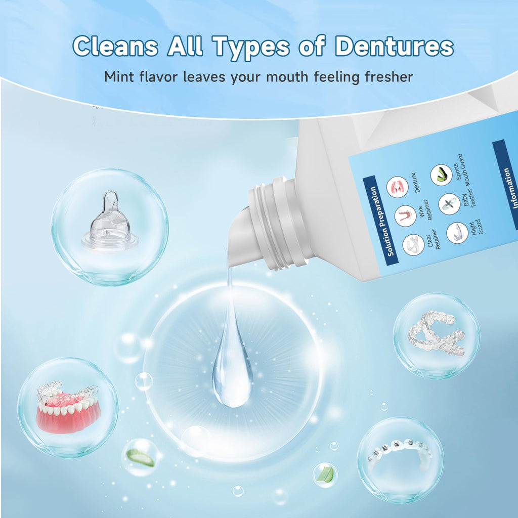 Ultrasonic Retainer Cleaner Solution for Ultrasonic Denture Cleaner-Professional Cleaning of Retainers, Invisible Aligners, Mouth Guards, Night Guards, Remove Odors, Discoloration & Stains 32oz