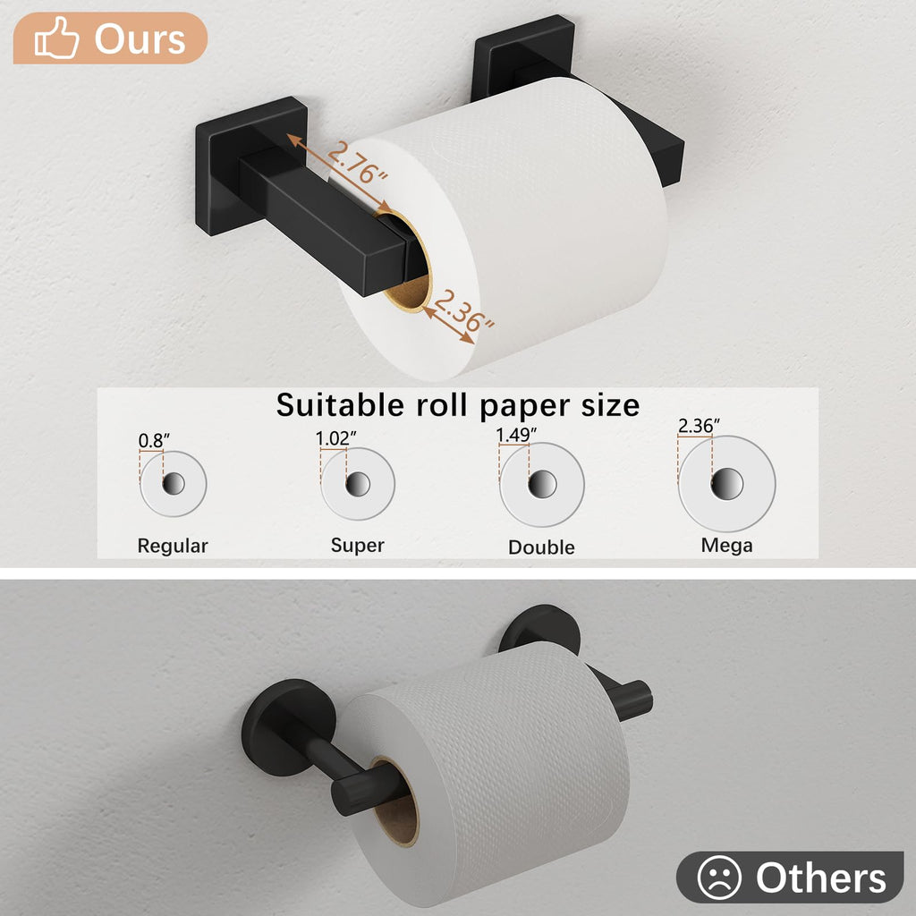 FEILERN Toilet Paper Holder, Wall Mounted Post Pivoting Square Tissue Holders Roll Holder Hangers for Bathroom, Commercial Toilet Paper Dispenser, Matte Black