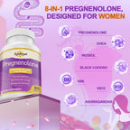 Kynderynl Pregnenolone with Ashwagandha for Women, Pregnenolone 100mg (2 Tablets) or 50mg (1 Tablet) Dose, 8-in-1 Formula with DHEA, Black Cohosh, Dual-Dosing, Vegan, Gluten Free, 90 Chewable Tablets