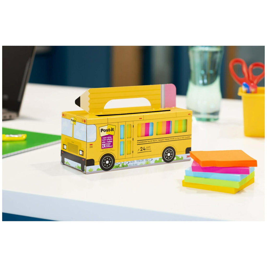 Post-it Super Sticky Notes, 3 x 3 in, Assorted Brights, 24 Pads