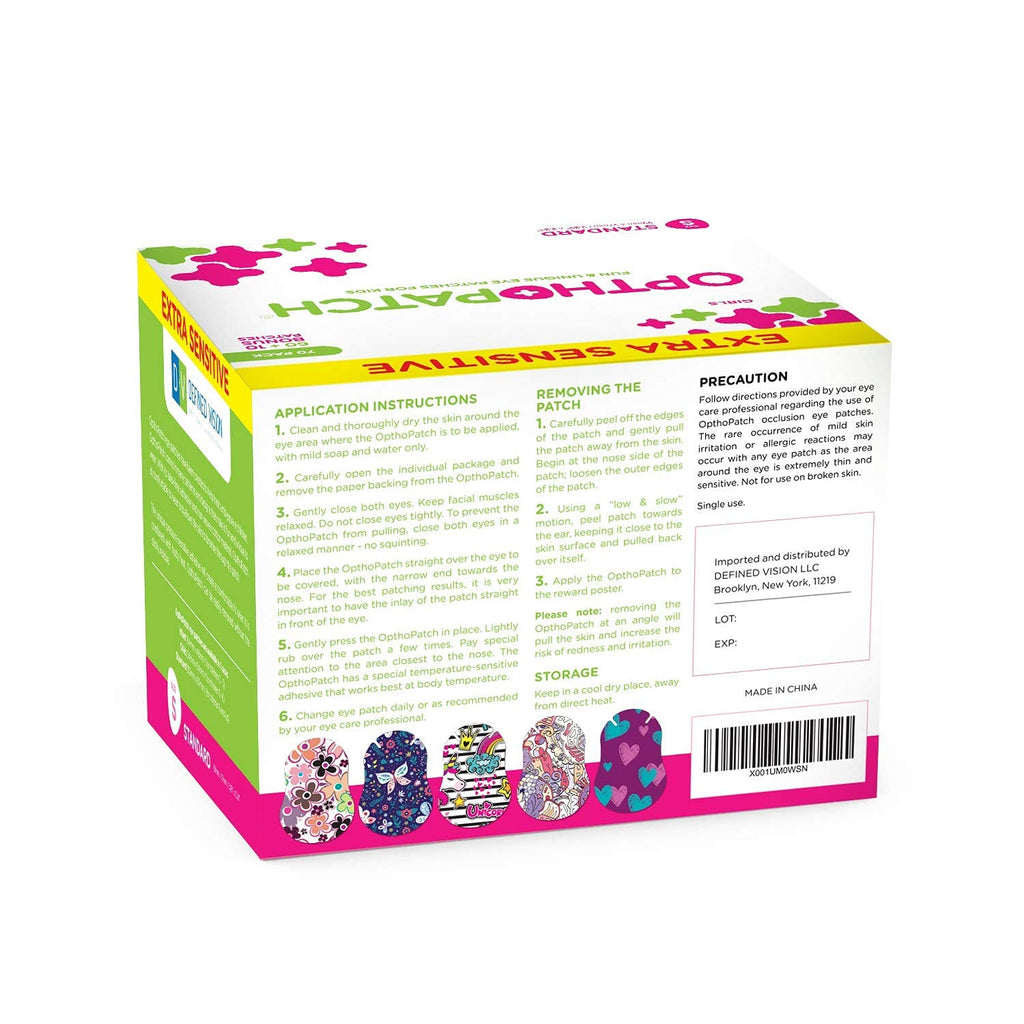 Opthopatch Eye Patches for Kids - Extra Sensitive Adhesive - Girls' Design [Series II] - 70 Count + 2 Reward Charts